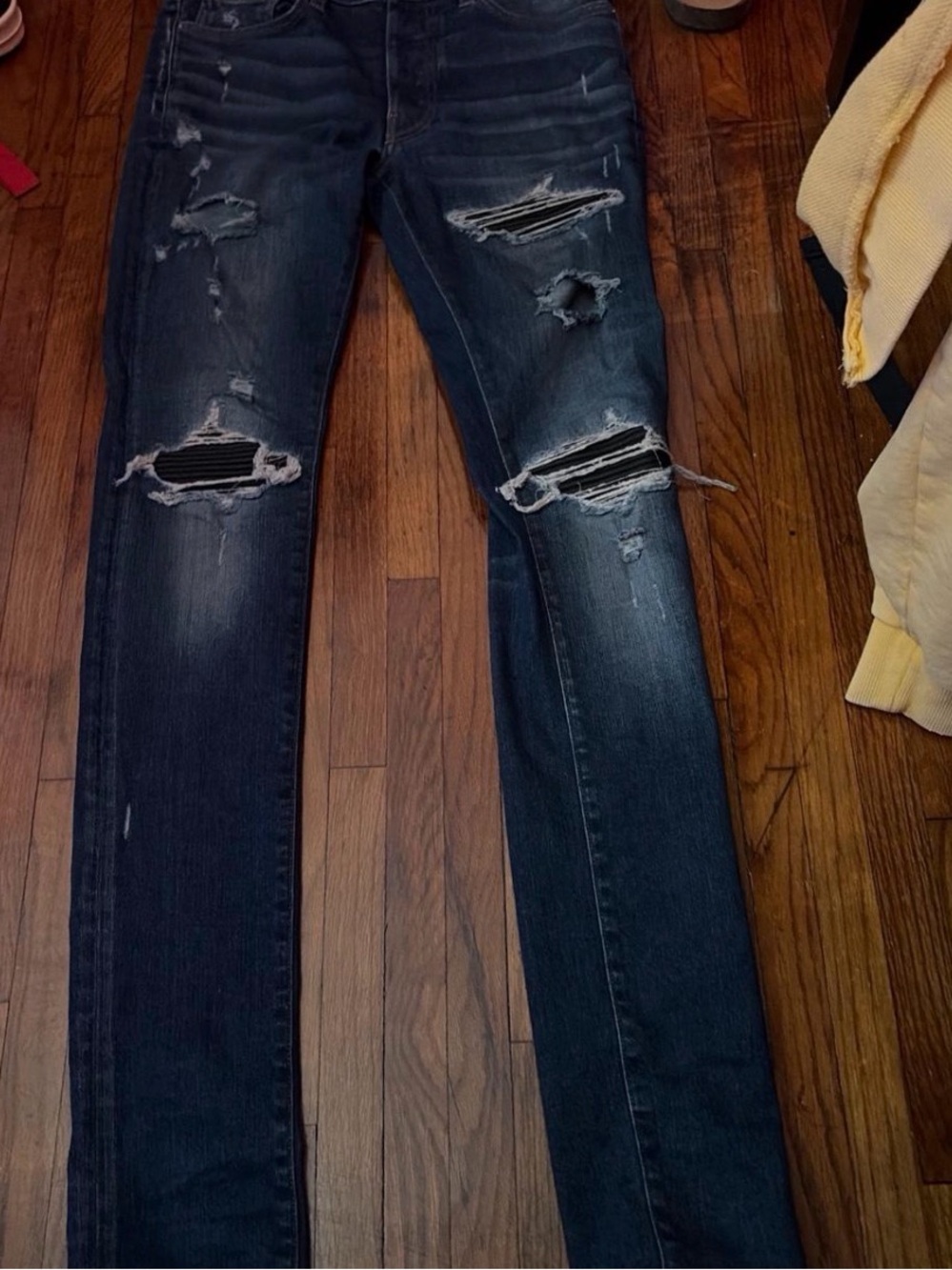 AMIRI Dark Blue Ripped Skinny Jeans